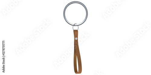Realistic Leather Key Chain With Metal Ring Vector Illustration.	