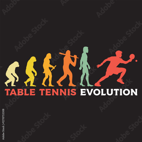 table tennis Evolution vector illustration, Human Evolution Silhouette Design, evolution of man T-shirt
