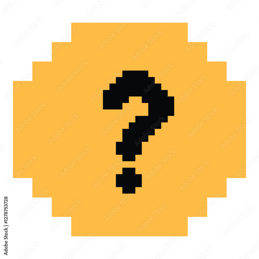 Obraz premium Cute pixel cartoon character question mark symbol decoration 8 bit idea question mark quiz questionnaire choose cartoon pixel game 8bit png vector.