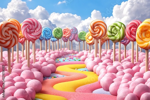 Candy Lollipop Trees Winding Path Dreamy Landscape