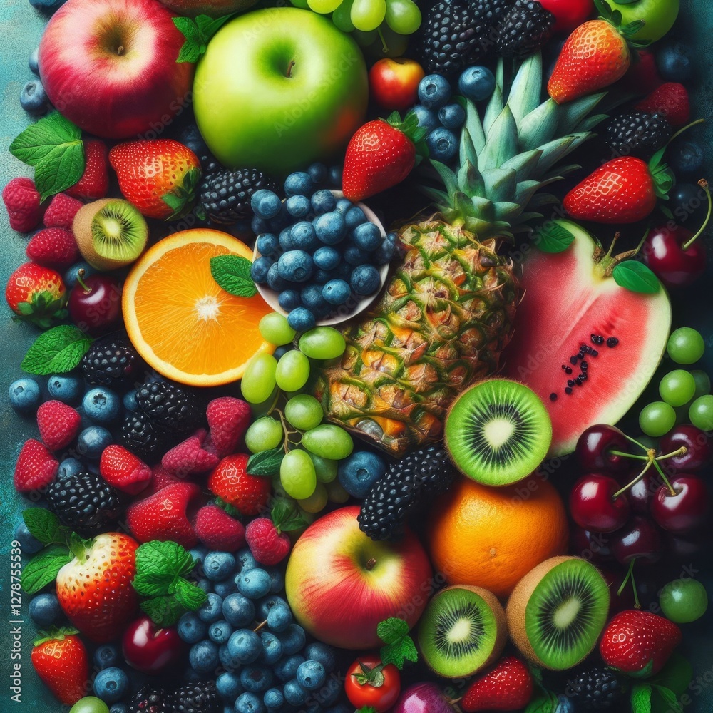 A vibrant, close-up shot showcases a bountiful array of fresh fruits and vegetables, artfully arranged to create a visually appealing composition
A vibrant, close-up shot showcases a bountiful array of fresh fruits and vegetables, artfully arranged to create a visually appealing composition