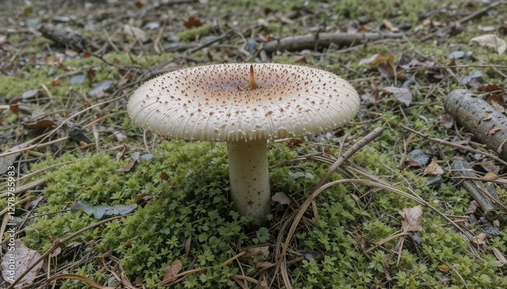 Forest Mushroom in Detailed Close-Up View Forest Mushroom in Detailed Close-Up View