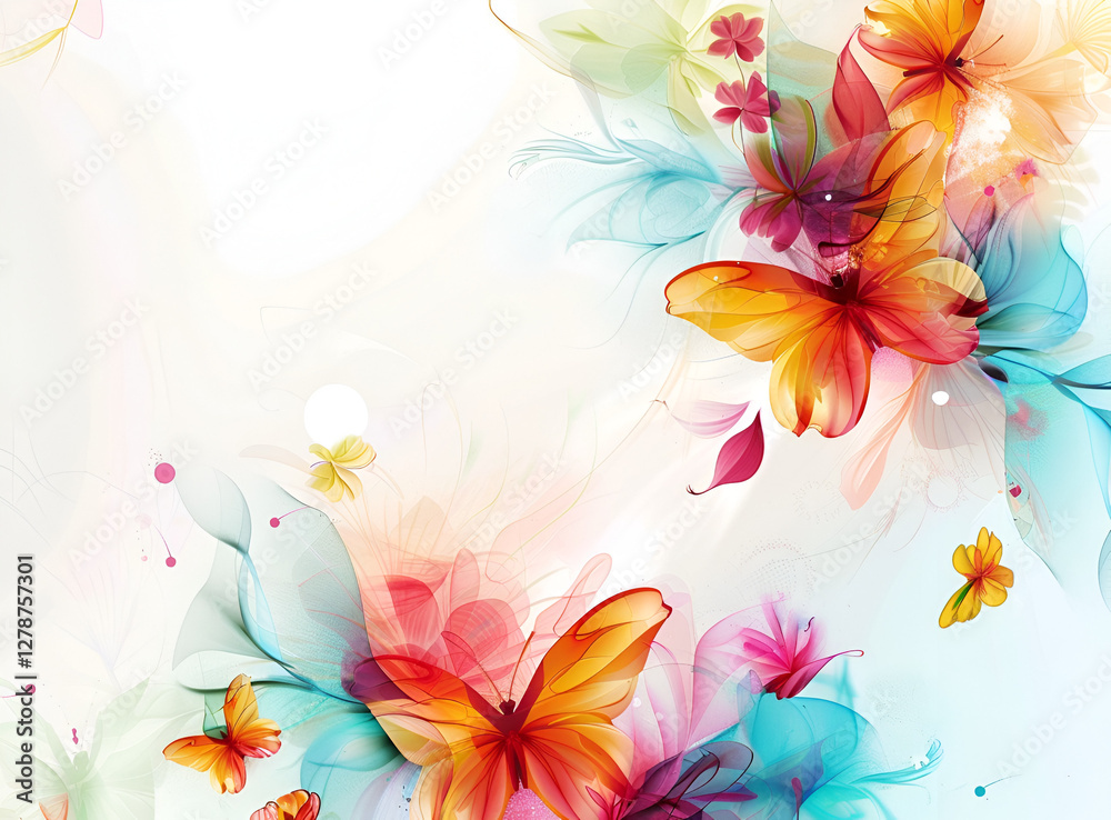Fototapeta premium Exotic abstract floral HD wallpapers Delicate watercolor butterflies dance amidst vibrant flowers. Nature's fleeting beauty. butterfly on a branch of lilac 