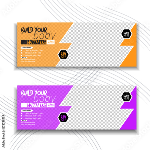 Gym Fitness facebook banner design template. Suitable for social media, flyers, banners, and web internet.