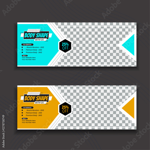 Gym Fitness facebook banner design template. Suitable for social media, flyers, banners, and web internet.