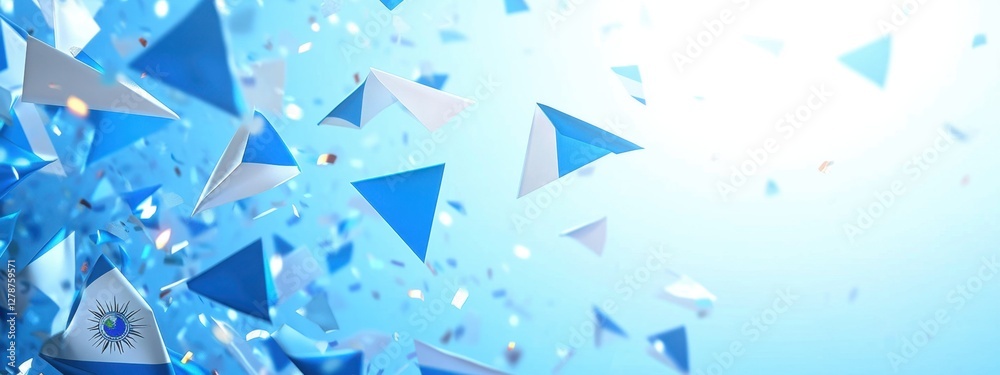 Fototapeta premium Abstract Representation of Dynamic Blue Triangles Floating in a Bright Ethereal Space