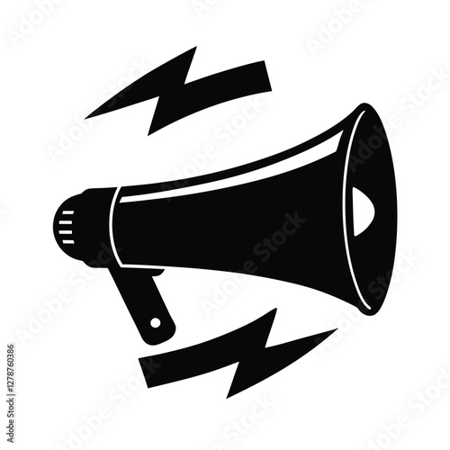 Powerful Announcement Megaphone Icon with Bold Lightning Bolts