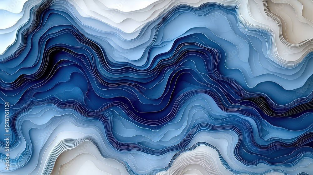 Fototapeta premium Abstract layered waves in blue tones creating a serene and dynamic visual texture