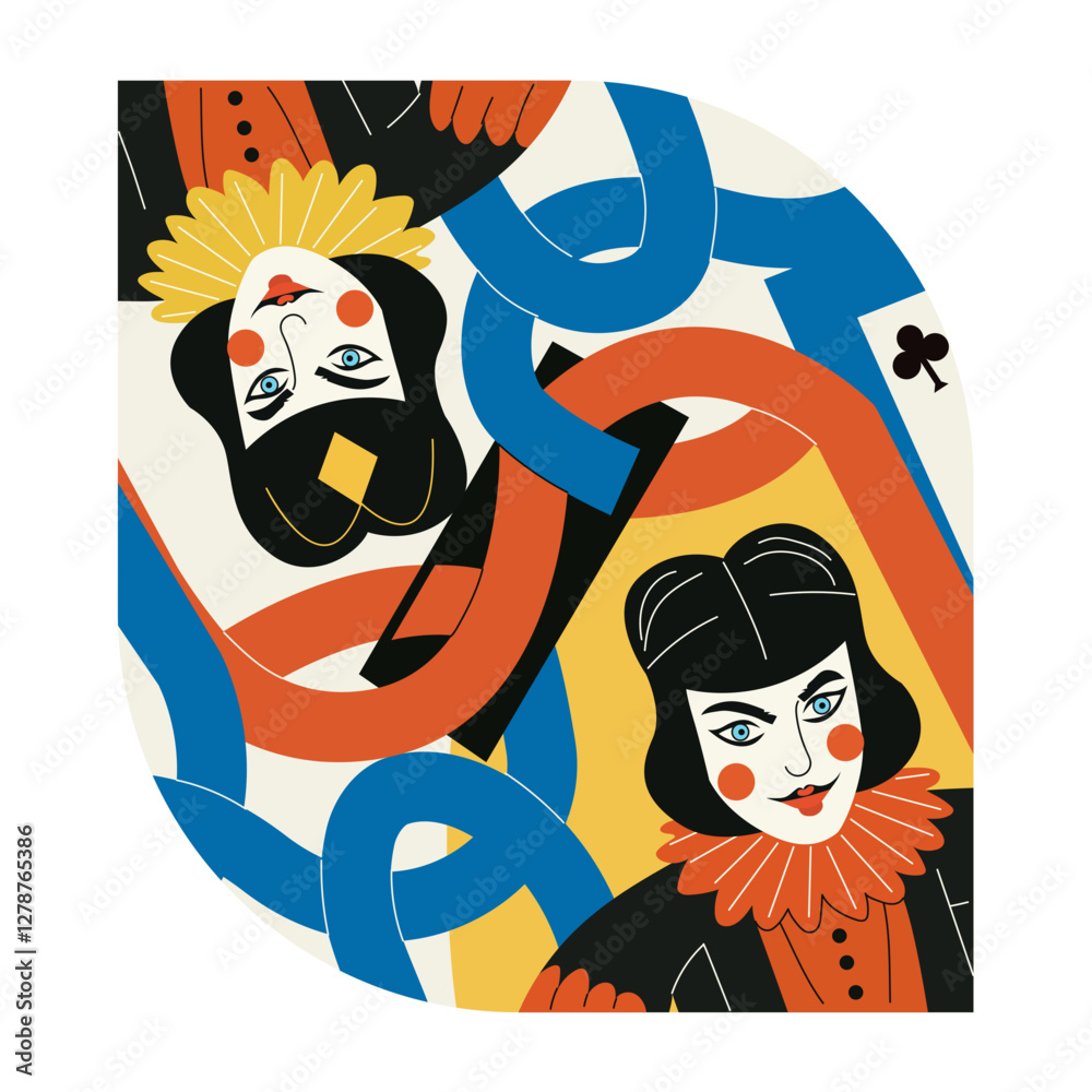 Naklejka premium Flat Style Gambling Card Characters Illustrations