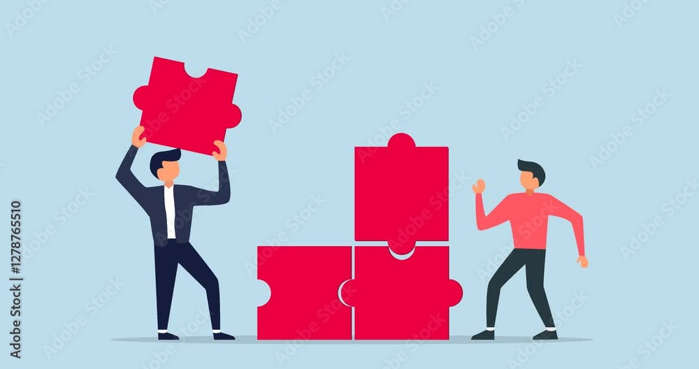 Design of encourage employee success together. employees help complete jigsaw in their office Design of encourage employee success together. employees help complete jigsaw in their office