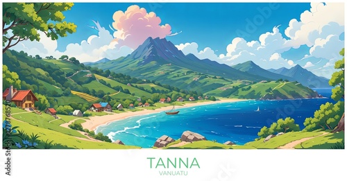 Tanna Vanuatu Travel Poster Flat Illustration Print Decor Gift Canvas Wall Art photo