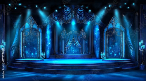 Stage performance with dramatic blue lighting and effects