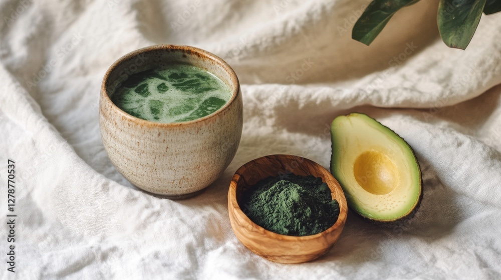Fototapeta premium Soft Daylight Composition Featuring Green Smoothie and Avocado