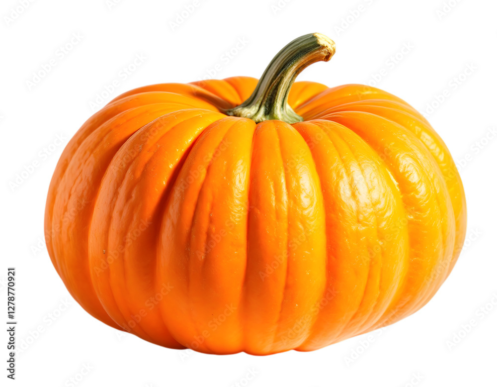 Fototapeta premium Vibrant orange pumpkin isolated on black backdrop perfect for fall and halloween themed designs, with its smooth skin and sturdy stem
