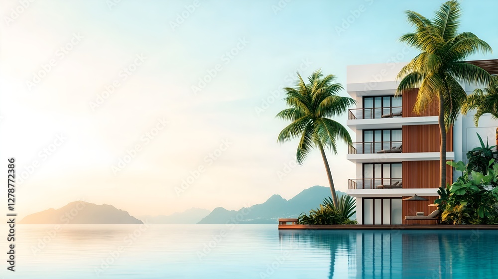 Fototapeta premium Luxury Resort Infinity Pool Overlooking Ocean for Tropical Getaway and Leisure Travel