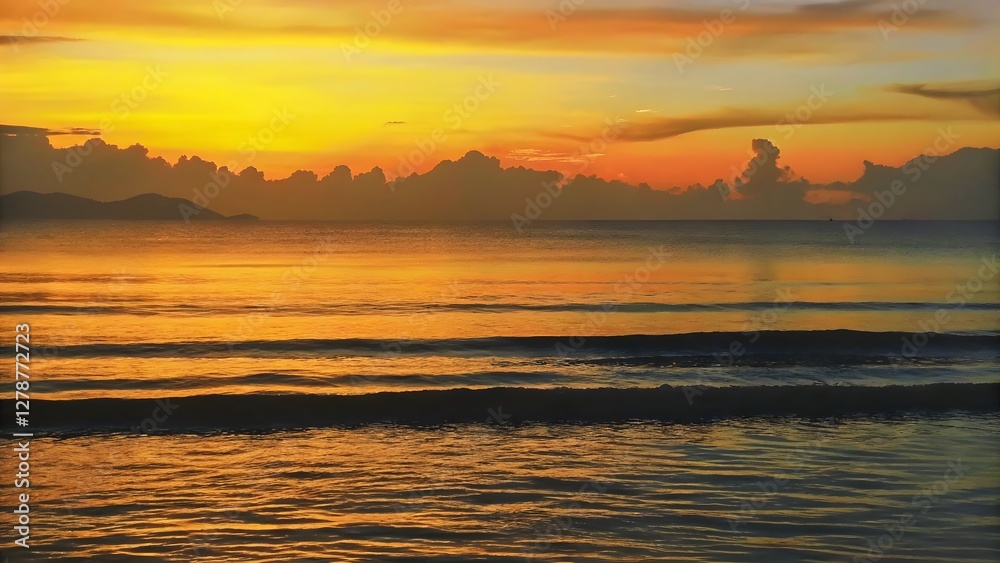 Breathtaking sunset over a tranquil ocean with gol Breathtaking sunset over a tranquil ocean with gol