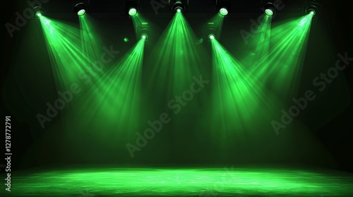 Dramatic green lighting on performance stage for live event photo