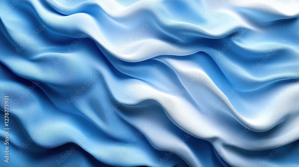 Obraz premium A Beautiful Flowing Fabric Displaying Soft Shades of Blue and White in a Serene Wave Pattern