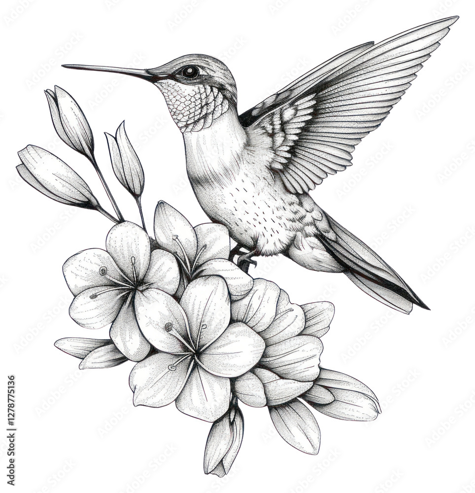 Obraz premium PNG Celestial illustration of Hummingbird with Flowers hummingbird drawing flowers.