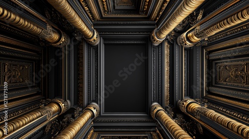 A luxurious 3D textured background in black and gold, designed in an art deco style. photo