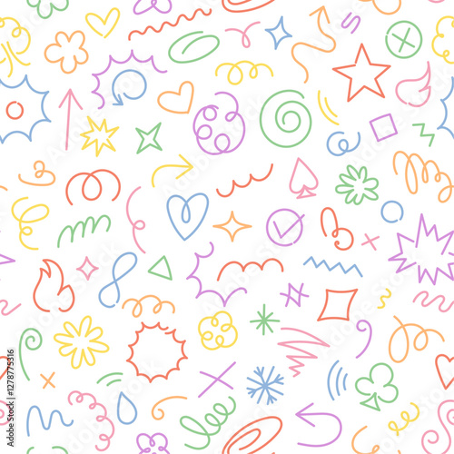 Wallpaper Mural A vibrant seamless pattern featuring colorful hand-drawn doodles showcasing various playful and whimsical designs, perfect for creative backgrounds and artistic projects. Square vector template Torontodigital.ca