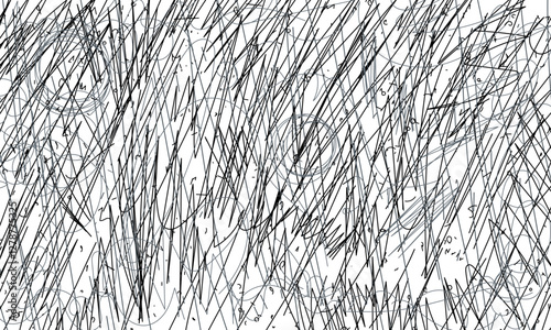 Chaotic black lines and circular patterns in an abstract vector sketch style, featuring black and white doodles on a white background. Ideal for posters, animations, and design projects