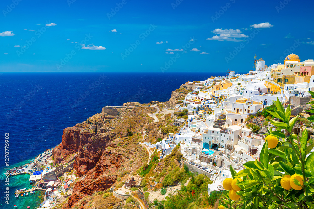 View of Oia the most beautiful village of Santorini island in Greece.