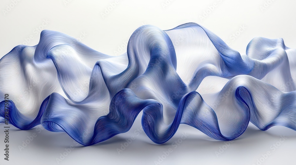 Obraz premium Flowing Blue and White Abstract Wave Form with Smooth Curves and Gentle Movement