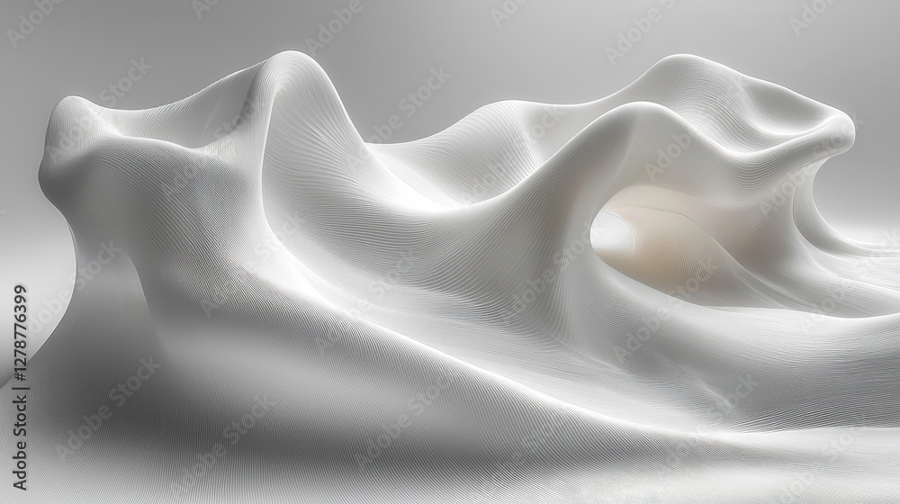 Obraz premium Abstract White Flowing Fabric Texture with Smooth Curves and Waves on Light Background