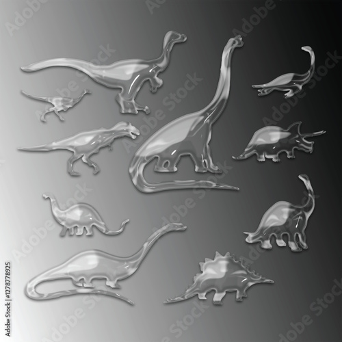 Glass Effect Dinosaurs Vector - Transparent, shiny, and 3D Illustration