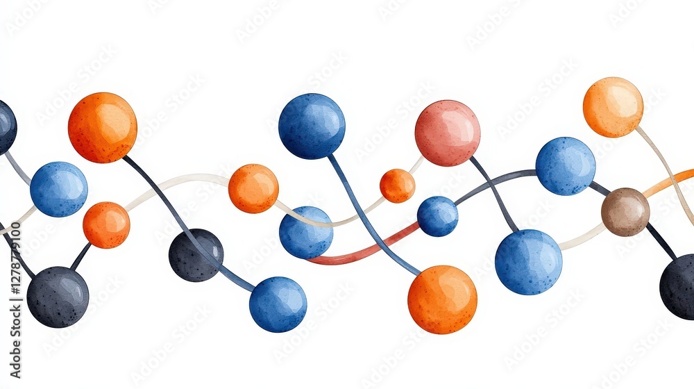 Colorful Abstract Molecular Structure with Vibrant Spheres and Connecting Lines on White Background Colorful Abstract Molecular Structure with Vibrant Spheres and Connecting Lines on White Background