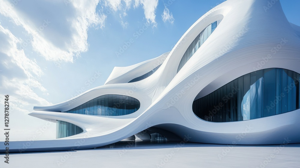 Naklejka premium A futuristic abstract building with a unique flowing design