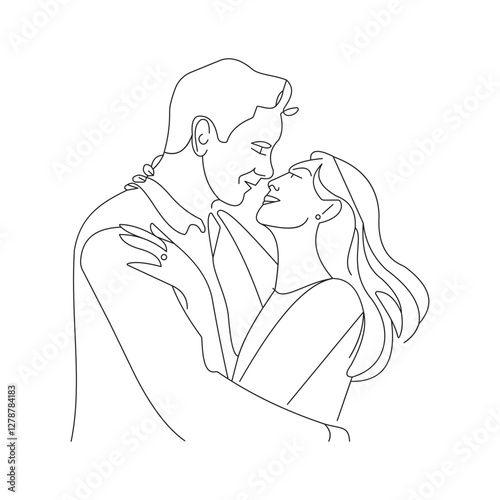 Romantic Line Art Illustration of an Affectionate Couple