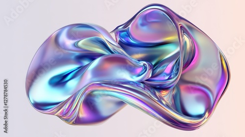 A PNG set of shiny, liquid 3D forms styled with holographic colors, featuring an abstract fluid flowing composition. photo