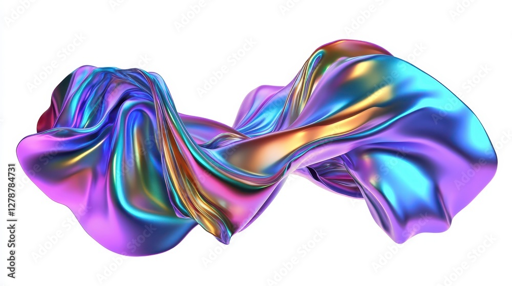 Obraz premium A PNG set of shiny, liquid 3D forms styled with holographic colors, featuring an abstract fluid flowing composition.