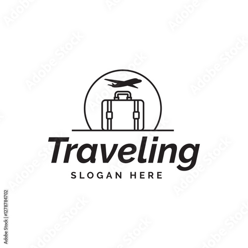 Simple Suitcase Travel Logo. Travel Bag and Plane Logo For Traveling Business Company.