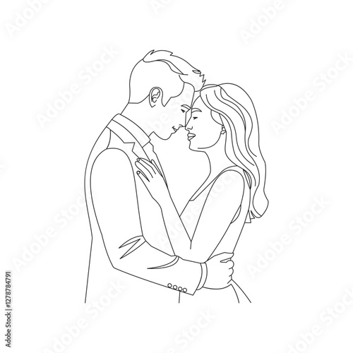 Romantic Line Art Illustration of an Affectionate Couple