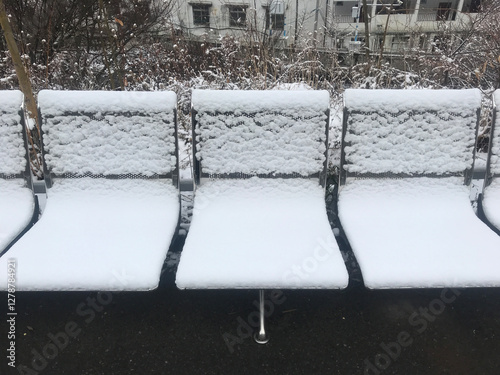 Snow covered on the chair