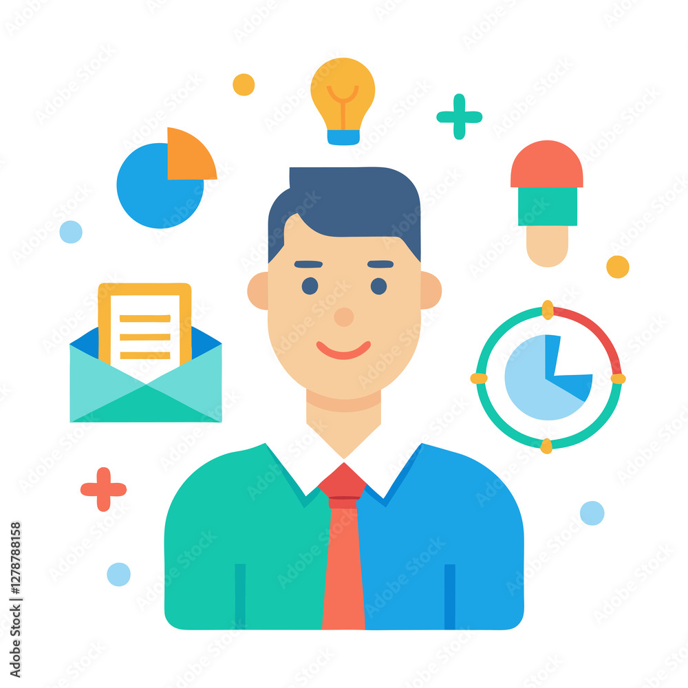 Flat vector manager drives dynamic brand advertising for marketing success Flat vector manager drives dynamic brand advertising for marketing success