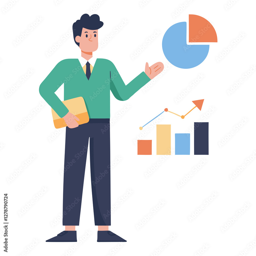 Flat vector marketer drives clear market insight for marketing success Flat vector marketer drives clear market insight for marketing success