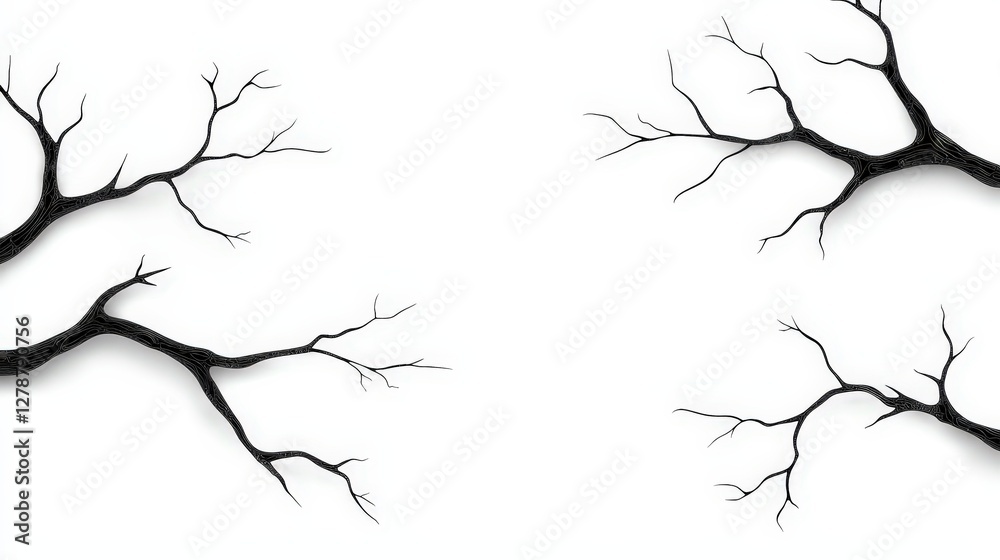 Obraz premium Black Branches on White Background Ideal for Minimalist Nature Themes and Artistic Designs