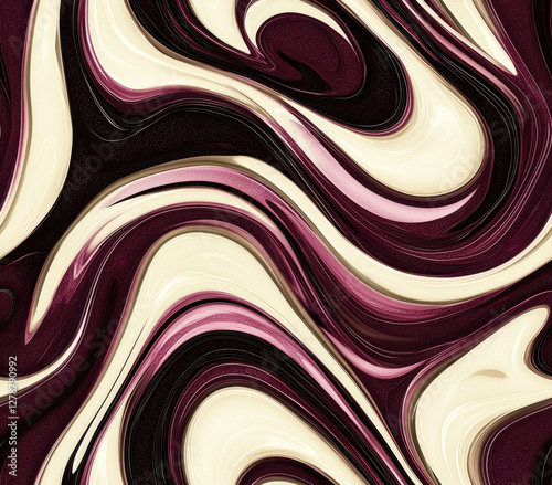 Swirling patterns of soft rose and bold maroon create dynamic abstract design, Seamless Pattern Style.