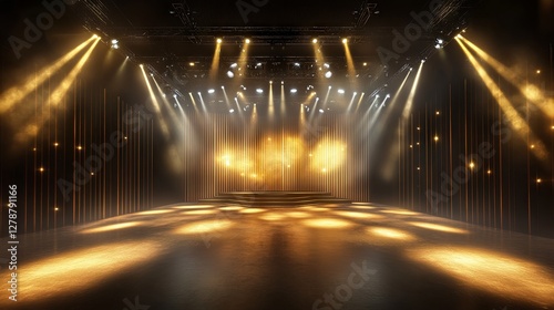 Spotlights shining on illuminated stage for performance
