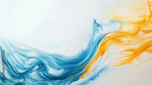 blue and yellow waves on white background create a stunning abstract art effect, soothing and vibrant visual display.