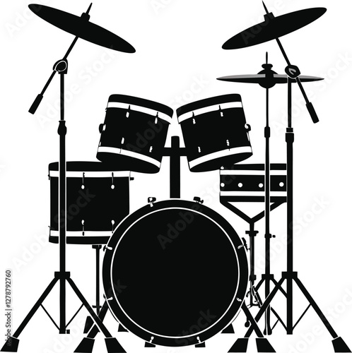 Black Drum Kit Silhouette Vector