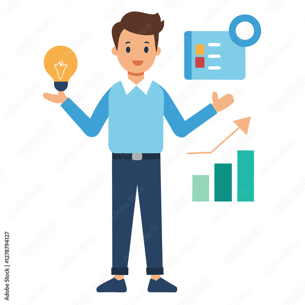 Flat vector consultant drives clear creative concept for marketing success Flat vector consultant drives clear creative concept for marketing success