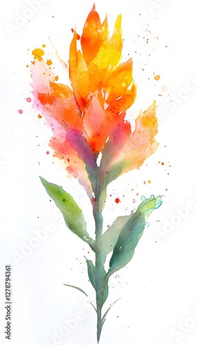 Watercolor painting of an orange and yellow indian paintbrush flower