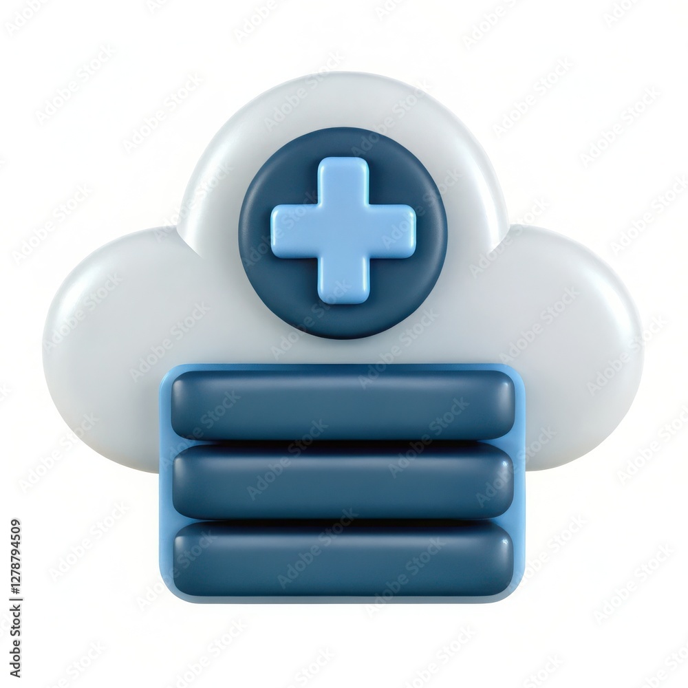 Obraz premium Cloud icon with medical cross and horizontal bars.