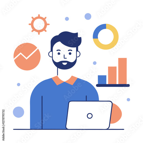 Flat vector strategist drives smart seo trends for marketing success