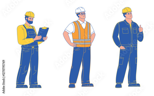 A workers in a helmets. Vector illustration isolated on white background